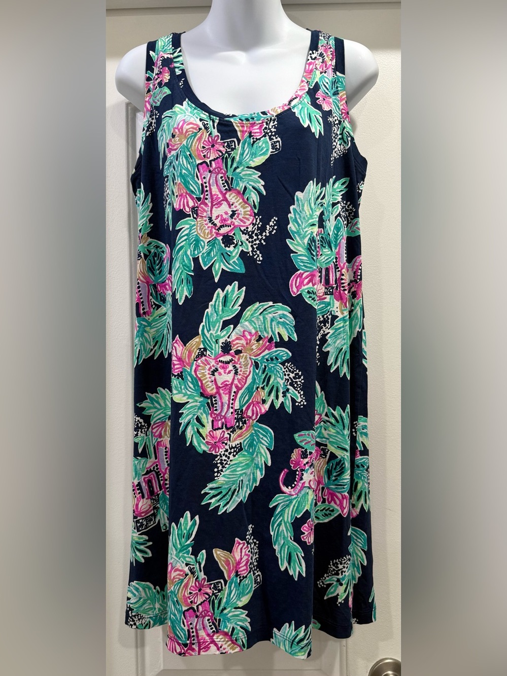 Lilly Pulitzer Raylee Pima Cotton Inky Wave Peanut Gallery Dress Size M 🐘🐘🐘